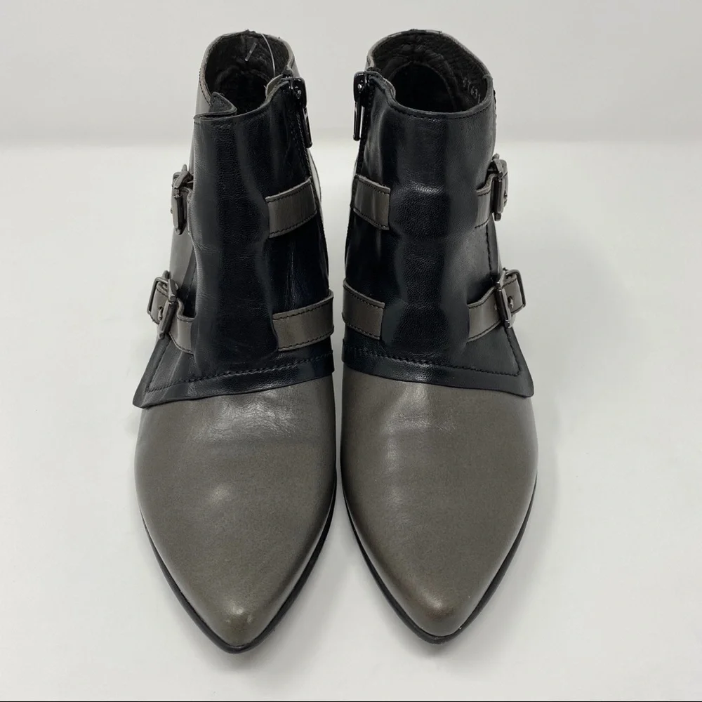 Fidji V310 leather point toe buckle ankle booties